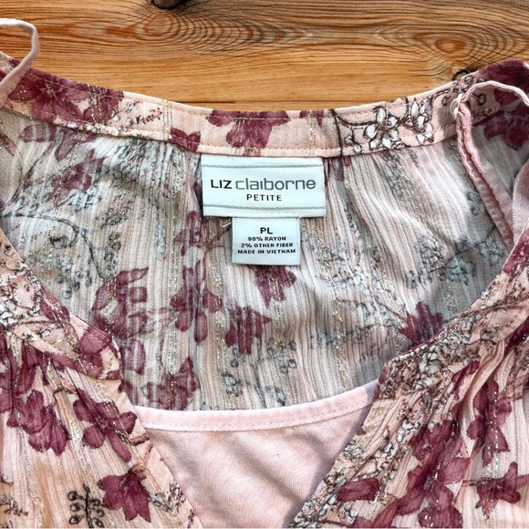 Liz Claiborne Petite Large Mauve Floral Blouse with Pink Camisole Set - Picture 4 of 5